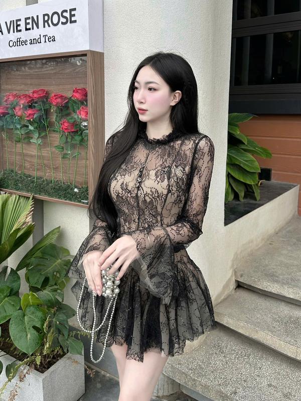[CÓ SẴN] Váy ren tay loe dáng xoè bồng đính kim sa thời trang nữ Women Dress TGS05 6