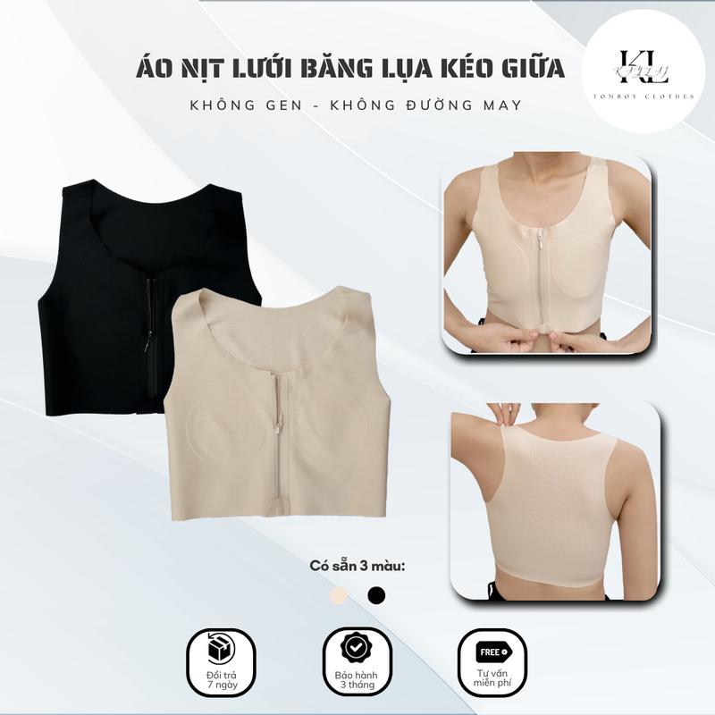 [Áo Nịt Tomboy] Áo Nịt Lưới Băng Lụa KÉO GIỮA Cải Tiến Không Gen - Không Đường May - Không Viền Cho Tomboy, Sb Và Trans
