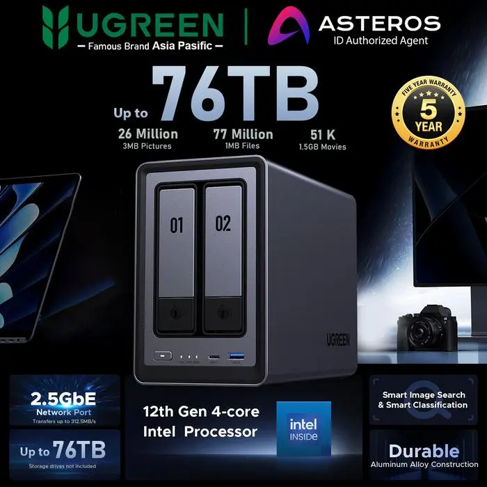 UGREEN NAS DXP2800 2-Bay NAS Server 76TB 2.5GbE Network Attached Storage Intel N100 Quad-Core CPU - DXP2800 2-Bay