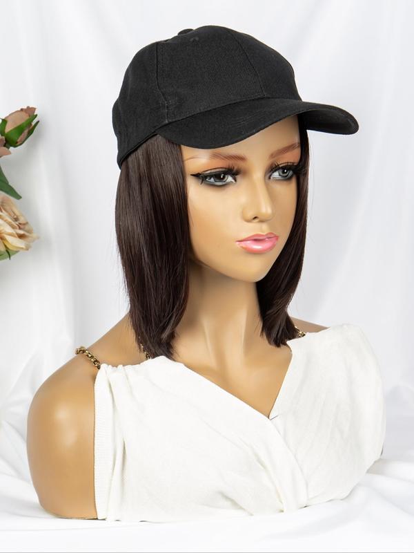 Short Straight Bob Wig with Baseball Cap, Casual Trendy Synthetic Hair for Daily Use, Striking Natural Fluffy Hair Wigs 3