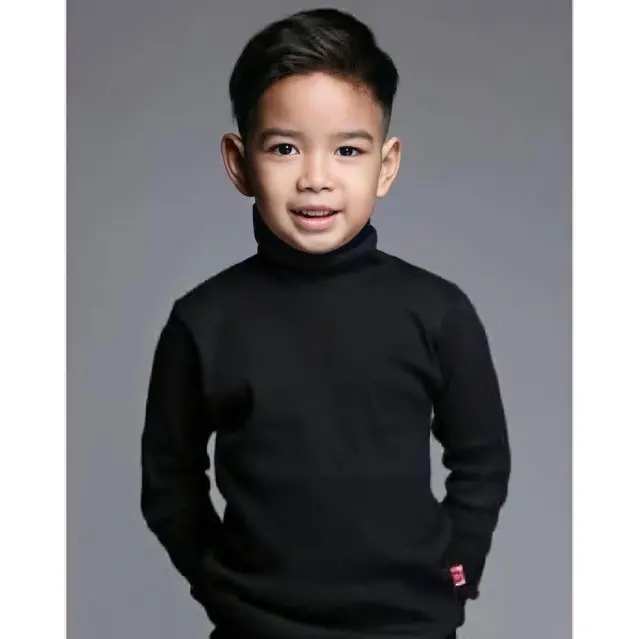 Baju Kaos Turtleneck leher tinggi anak usia 4 - 12 tahun lengan panjang bahan katun rib Crew Neck fashion 4
