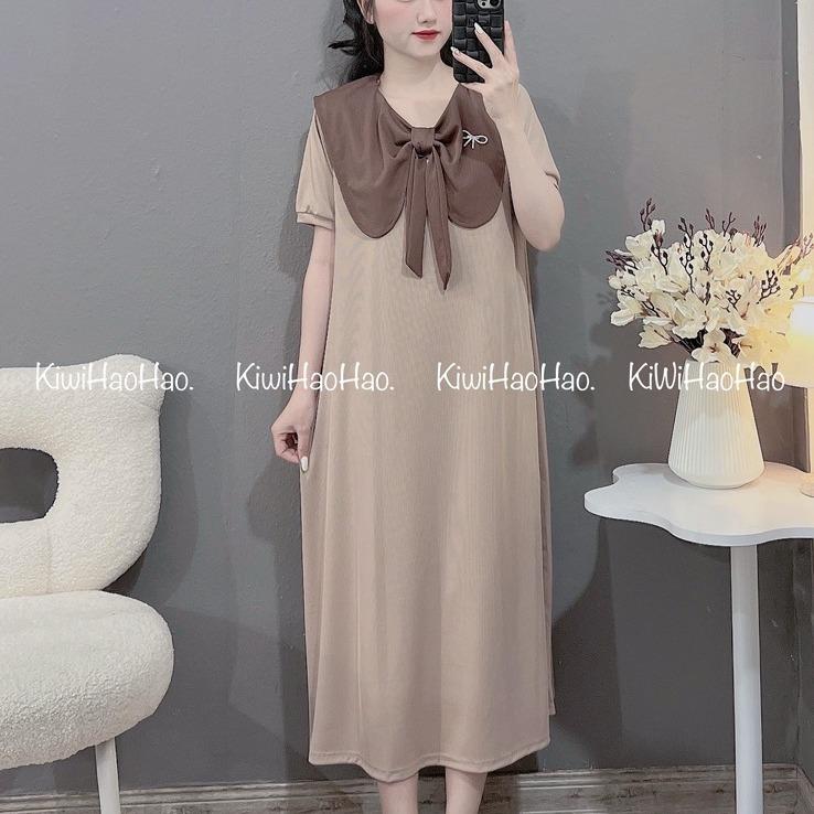 Váy Cộc Nơ Phối Màu Kèm Tag Váy Bầu Nữ Kem Nhung Women