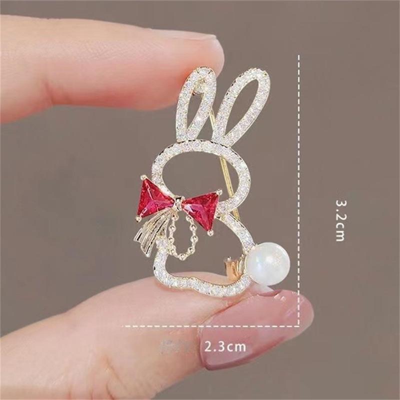 Product Introduction of Cute Cartoon Rabbit Bow Tie Brooch With Diamonds For Women, Pearl Brooch Pin, Tie Pin, Clothing, All-match 26