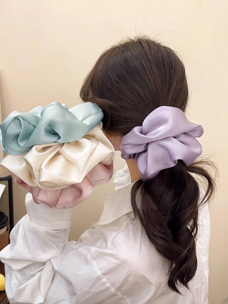 Product Introduction of Scrunchie Satin, Cỡ Lớn, Phong Cách Pháp, Dây Buộc Tóc Thanh Lịch, Phụ Kiện Tóc Búi Tóc Đơn Giản, Cho Bé Gái Và Phụ Nữ 1