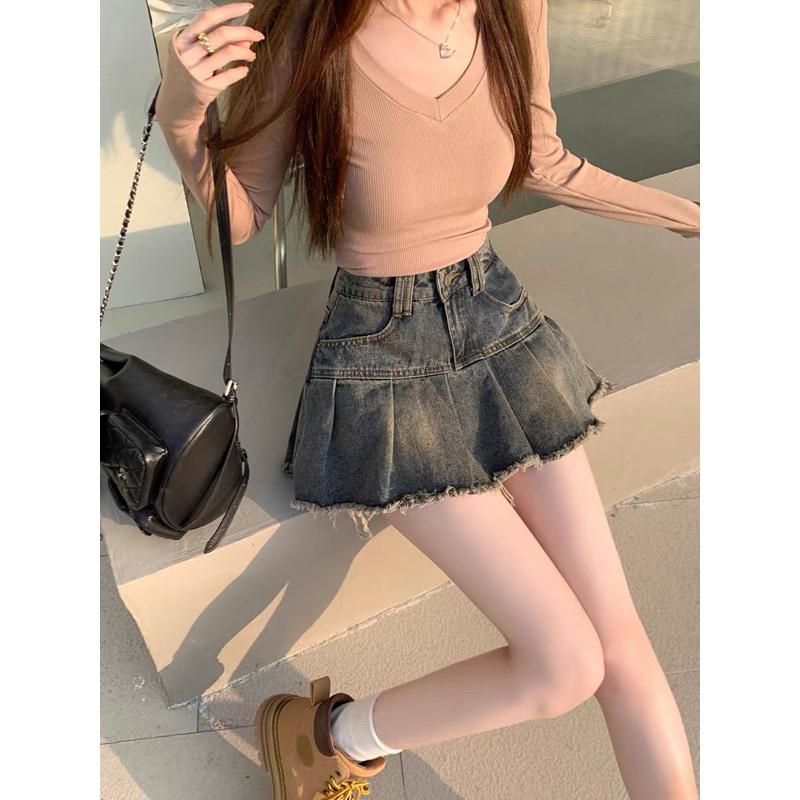 Chân Váy Jean nữ xếp ly SHOP NHƯ QUỲNH  Tua rua gấu, chân váy xếp ly có lót trong c58 2