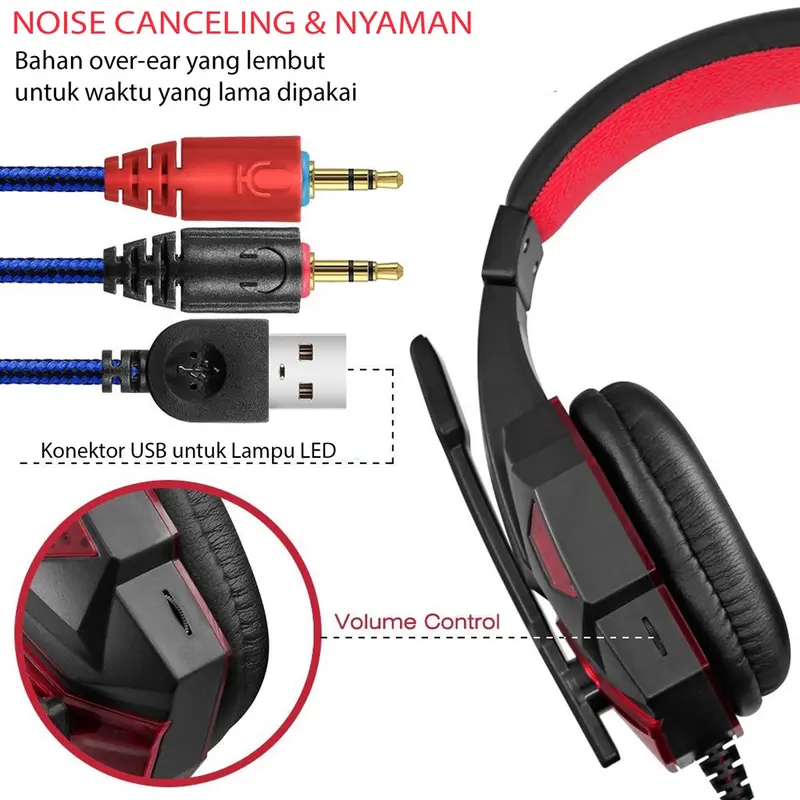 Headset Gaming LED + Microphone / Headphone Gamers For Computer , Laptop dan Handphone / Headphone SY830 / Headset Game Earphones Headphones Earphone  Bass 4