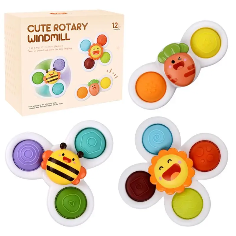 Baby Suction Cup Spinning Top Bath Toy, 3 Counts Colorful Spinning Top Toy, Birthday Gifts, Sensory Toys, Interesting Toys, Fidget Toys 8