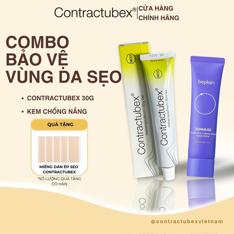  Combo thoa sẹo và chống nắng Contractubex Đức - Cho các vết sẹo trên mặt hay bị ánh sáng mặt trời chiếu trực tiếp Hỗ trợ khả năng phục hồi vùng da nhanh tránh sẹo bởi tia UV giảm hình thành sẹo lồi sẹo phì đại  Kem sẹo Contractubex và Kem chống nắng  