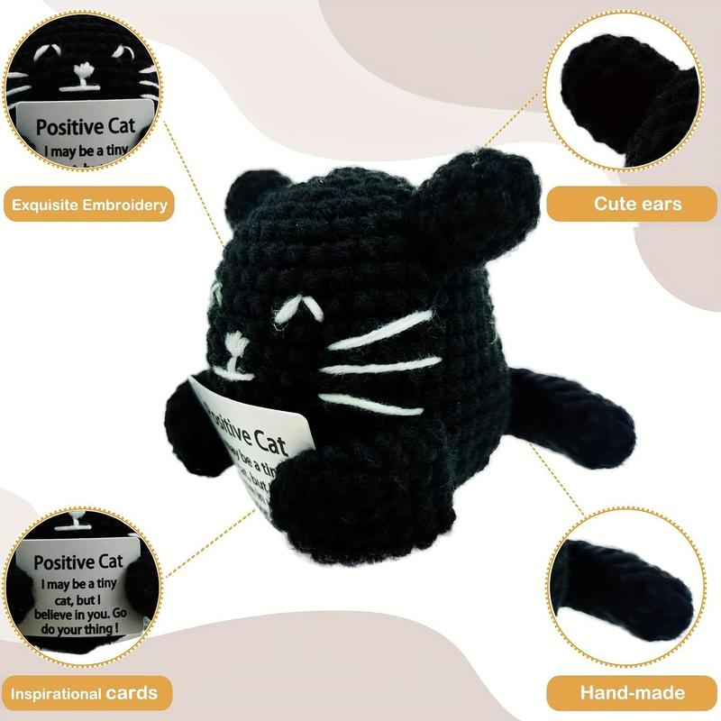 Product Introduction of Positive Cat Crochet Kit, 2 Counts/set Cute Crochet Kit with Positive Card, DIY Handmade Knitting Toy for Birthday Holiday Party 2