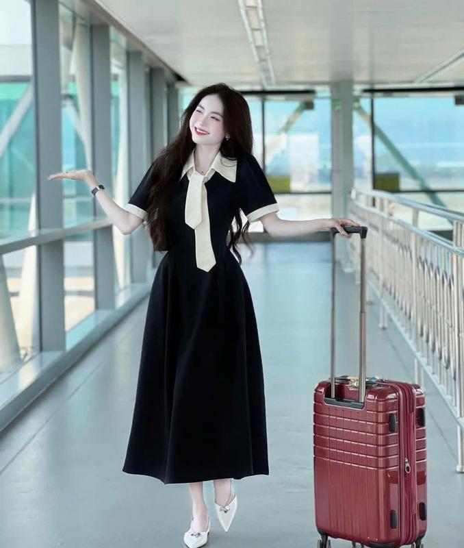Đầm Váy Dài Phối Cà Vạt Thời Trang Nữ Women Dress