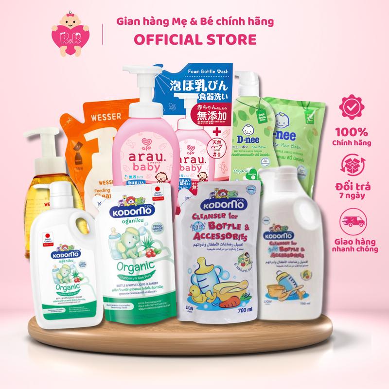 Nước rửa bình sữa và dụng cụ ăn uống cho bé Organic Kodomo Wesser Arau Dnee