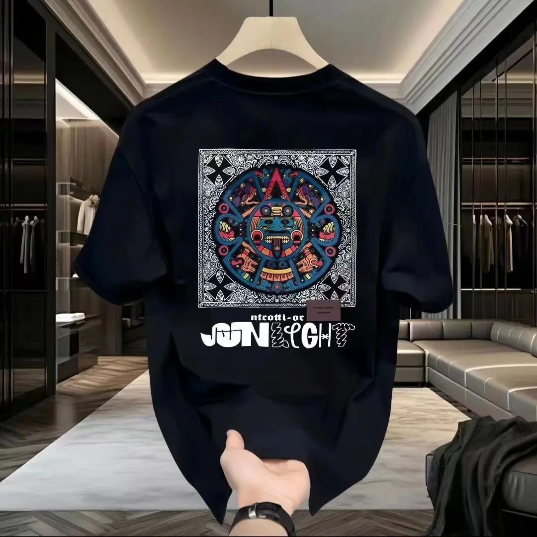 Áo Thun Cotton Nguyên Chất Cảm Giác Băng ngắn Tay Mùa Hè, Thời Trang Nam Hợp Xu hướng In Hình Mặt Cười Hạt Điều Lưng, Áo Sơ Mi Tay Lửng Áo Sơ Mi, Bán Chạy Tại Cửa Hàng, Phong Cách Hợp Xu hướng