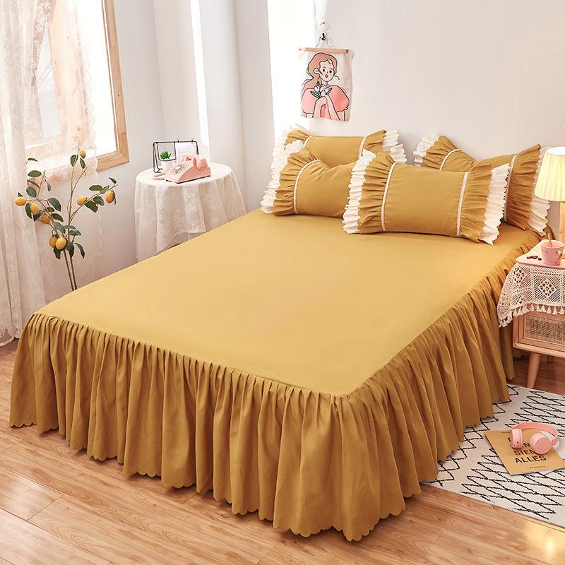 Vỏ bảo vệ giường, phong cách Hàn Quốc, một mảnh, phong cách công chúa, vỏ ga trải giường, ga trải giường chống trượt, ga trải giường màu Trơn 4