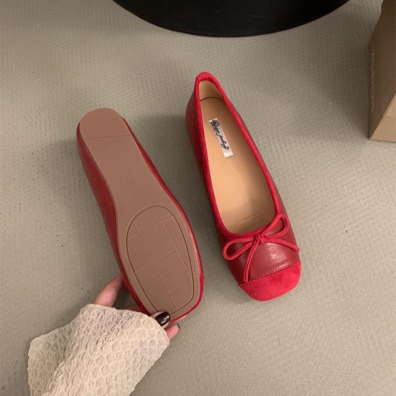 [DUHEE] Giày độn đế ẩn 5cm nữ đế bằng gắn nơ mũi vuông Giày Bệt Shoes 3
