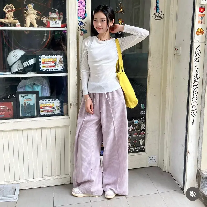 Remmus - Quần dài linen ống rộng kẻ sọc women 7
