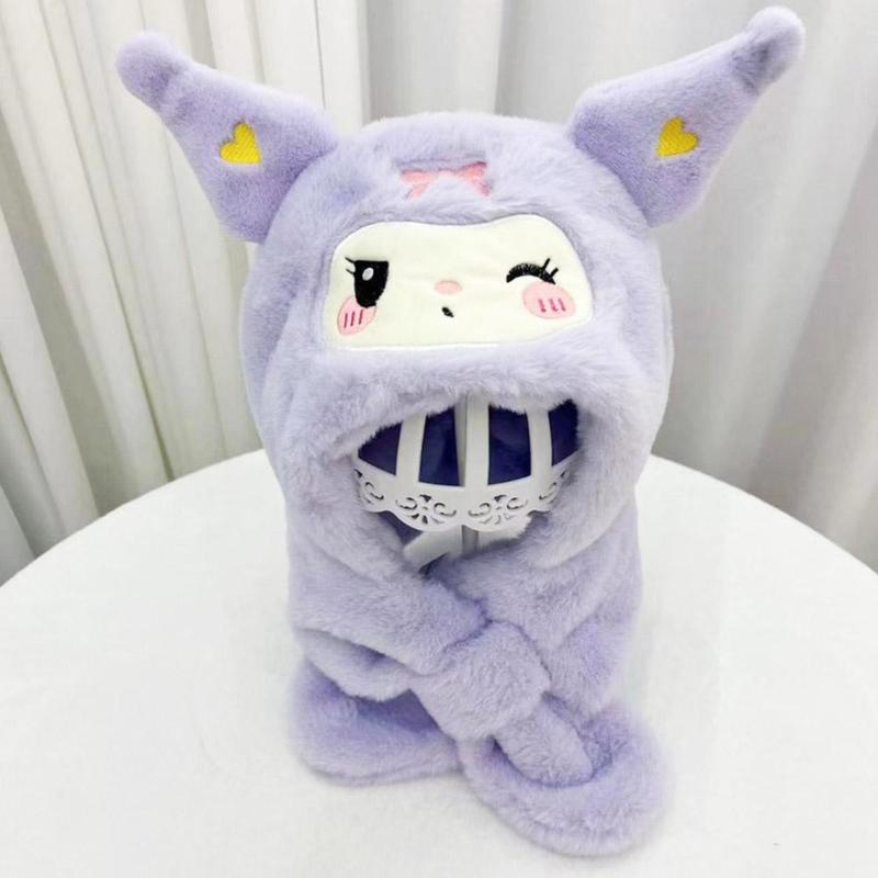 Product Introduction of Mũ Trẻ Em Kuromi, Thiết Kế Hoạt Hình Dễ Thương, Bộ Lông Cừu Ấm Áp, Mũ Ngoài Trời, Mảnh Khăn Quàng Cổ, Mới Mùa Đông, N2L3 14