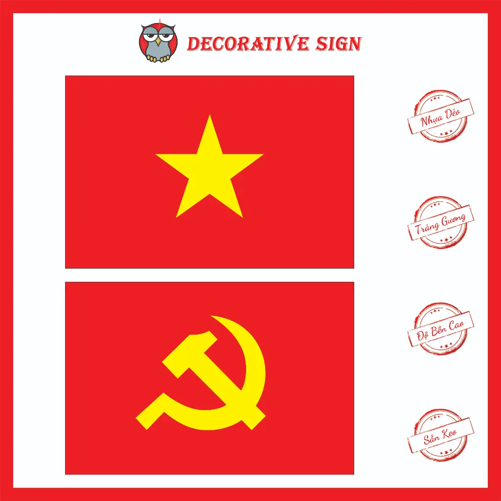 Bảng Cờ Quốc Kỳ Việt Nam Cờ Đỏ Sao Vàng, Cờ Búa Liềm, Tem Decal Dán Yêu Nước Nhiều Size