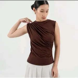 Irene Atasan Wanita Kekinian Terbaru Baju Kaos Top Spandex Kerut Korean Style Jumbo