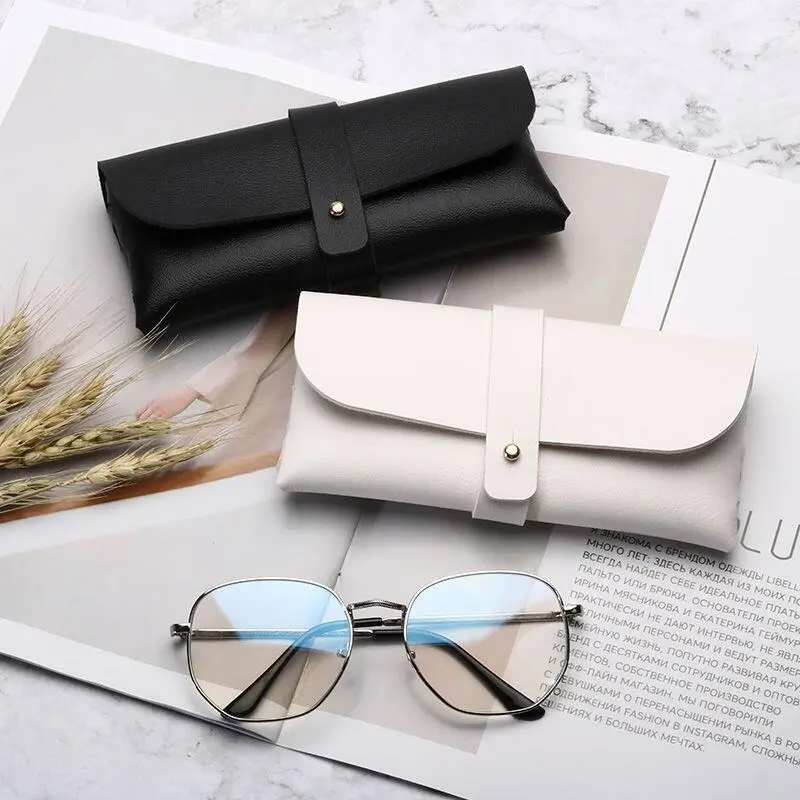 1Pcs Button Leather Like Storage Bag Black/White Glasses Accessories Retro Simplicity Sunglassse Soft Box