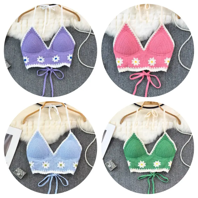 Lilla bikini- Nhiều mẫu-Áo bralette len móc hoa sắc màu cá tính đi biển đi du lịch hè 7