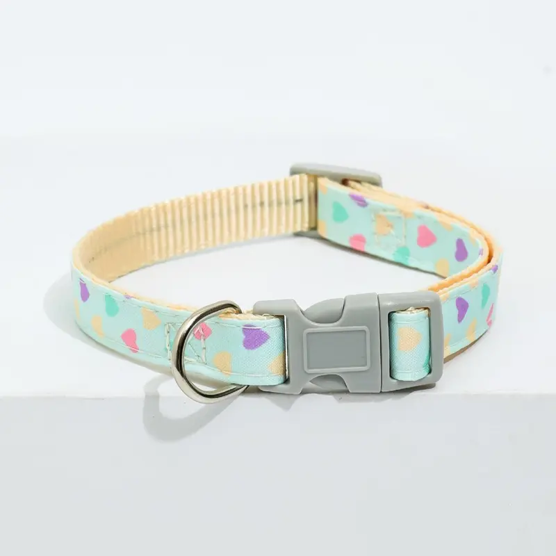 Colorful Heart Pattern Pet Collar with Buckle, 4 Counts/set Adjustable Pet Collar, Cute Pet Collar for Small Cats Dogs Outdoor Walking Running 5