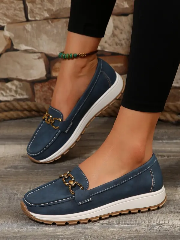 Women's Shoes, Fashion Chain Decorated Low Top Round Toe Shoes, Casual Comfortable Lightweight Slip on Shoes, Female Solid All-match Shoes for Daily Wear, Trending Shoes Girl Footwear 4