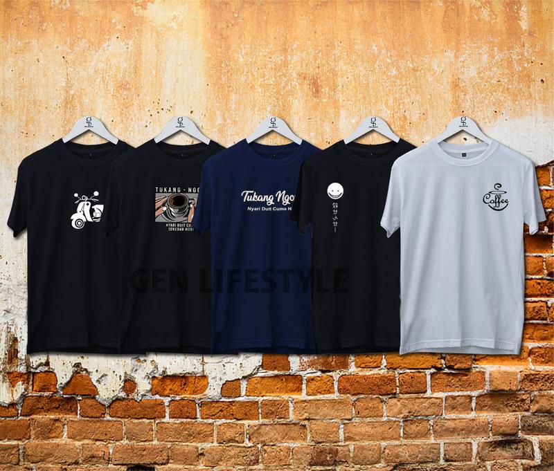 Kaos Motif Distro Paketan 80 Ribu Dapat 5 Lokal Sablon Soft Nyaman Polyester Pria 4
