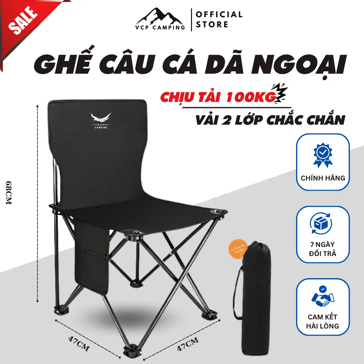 Ghế Câu Cá Gấp Gọn, Ghế Camping Dã Ngoại Mang Đi Du Lịch, Cắm Trại Ngoài Trời Với Khung Làm Từ Hợp Kim Cho Chịu Tải 90kg Đến Từ Thương Hiệu Cao Cấp VCP-Camping-[GCC1]
