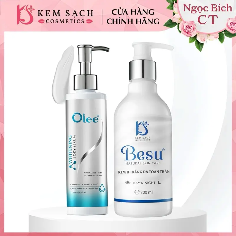 1 chai body serum & 1 Ủ trắng da besu 0