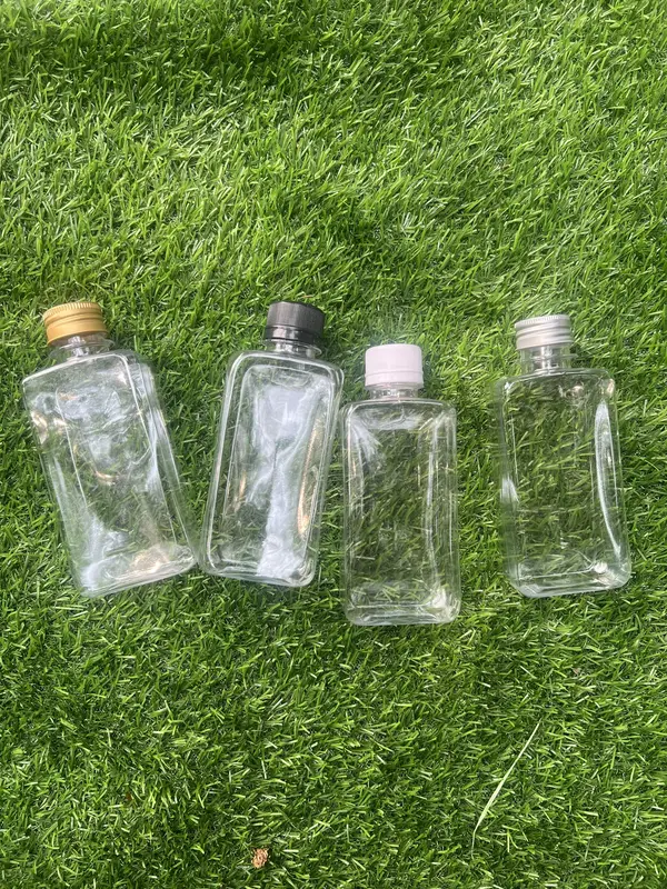 Combo 10 chai trà sữa dáng dẹp ngang 250ml PET an toàn - kèm nắp 4