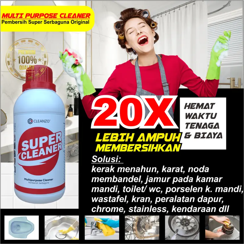 PEMBERSIH SUPER SERBAGUNA ORIGINAL - BEBAS KERAK KARAT JAMUR - pada toilet wc, Lantai kamar mandi, wastafel, kran, stainless, chrome, alumunium, plastik, kaca, mebel kayu dll, mempermudah kegiatan kebersihan di rumah. Hemat waktu dan tenaga. 2