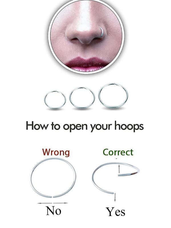 15pcs/set Plain simple Stainless Steel Nose Ring, Classic popular Cuff Nose Ring, Fashion Body Piercing Jewelry Accessories for Women and Men 3