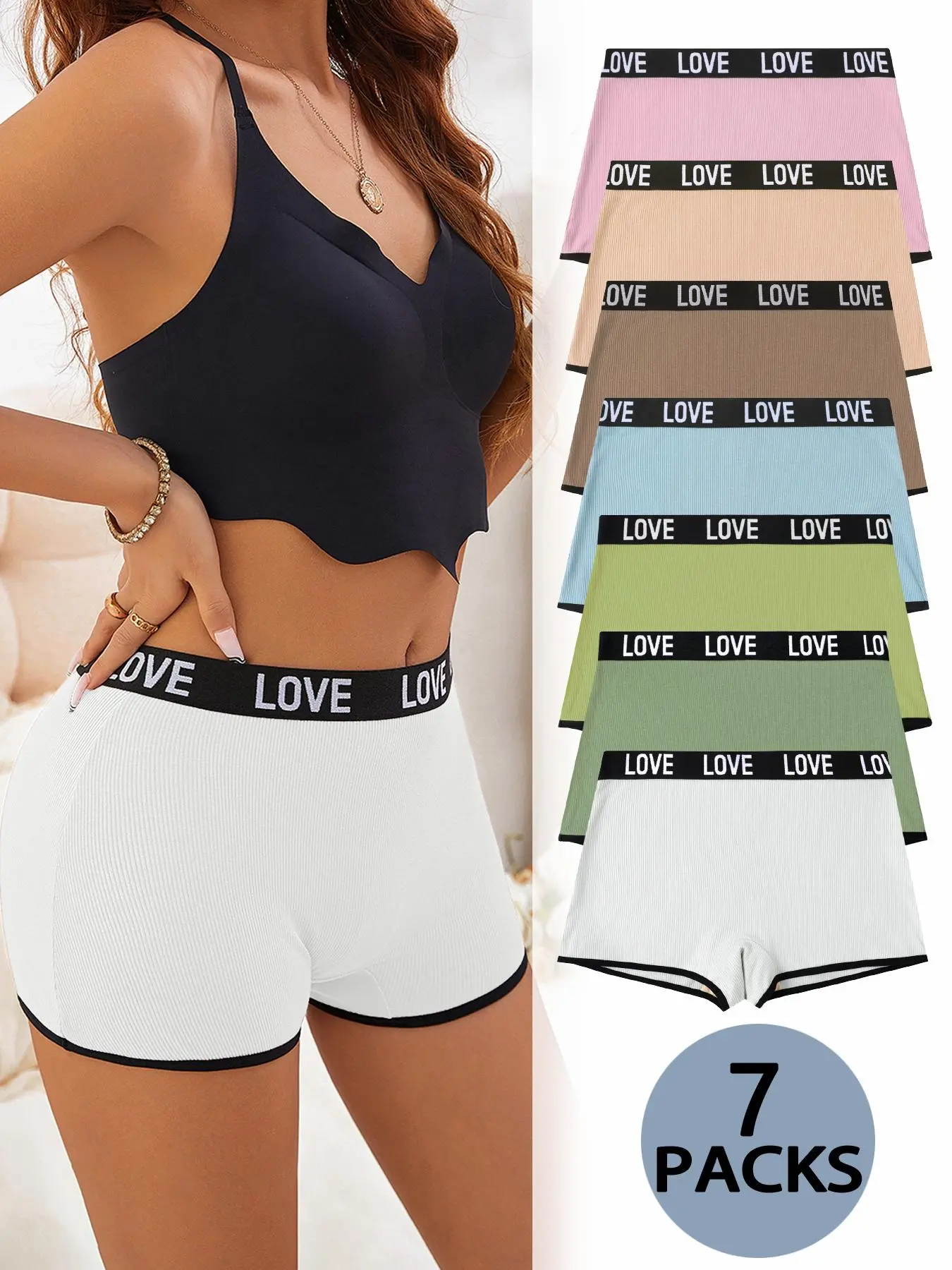 【Plus Size】 Letter Tape Contrast Binding Boyshorts, Casual Comfy Breathable Knicker for Daily Wear, Women's Underwear for All Seasons, Women Underwear Pack, Underwear for Women
