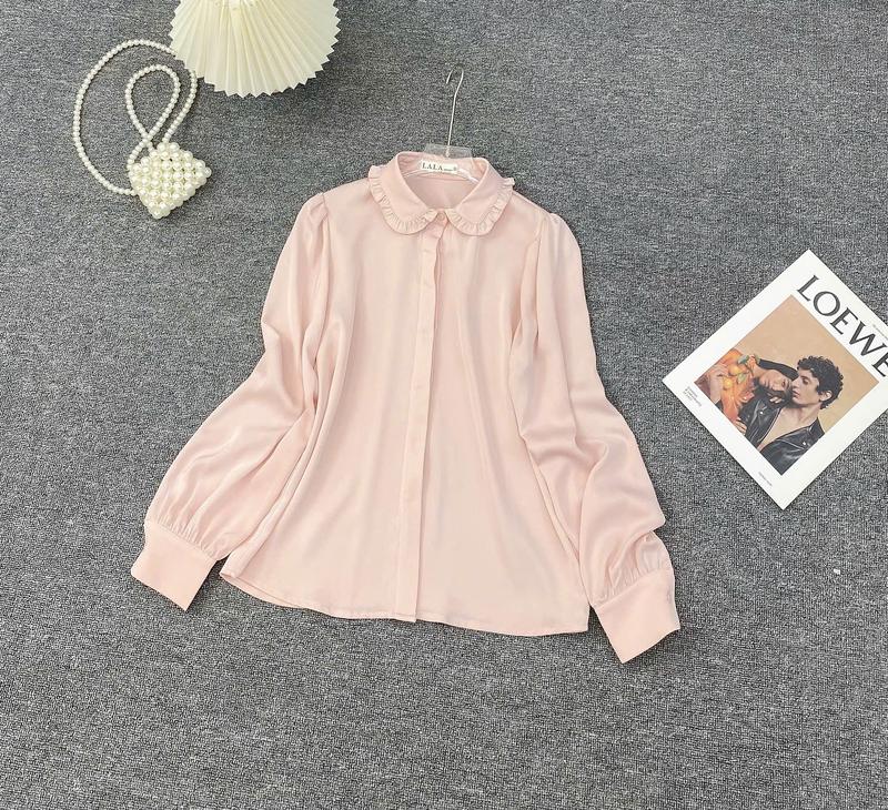 Áo Sơ Mi Nữ Lụa Tằm Trơn Cổ Sen Viền Bèo Lala Fashion Mã 4607 3