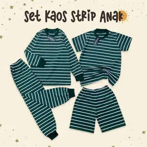 Setelan Piayama Anak Salur Strip Hijau botol  Anak Panjang Pendek Unisex
