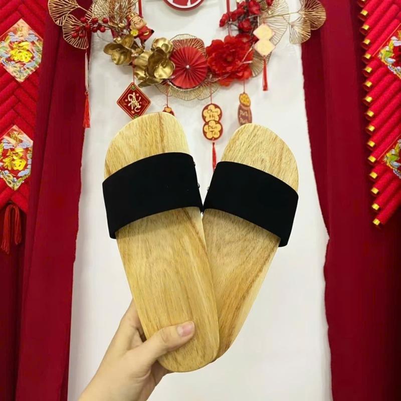 Guốc Mộc Truyền Thống Đế Gỗ Đệm Cao Su Cứng Quai Da Chắc Chắn - DéP Shoes Đế Bằng Nam