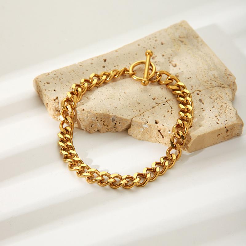Product Introduction of Trending OT Buckle Stainless Steel round Grinding Cuban Bracelet Simple 18K Gold  Plated Titanium Steel Bracelets for women 6
