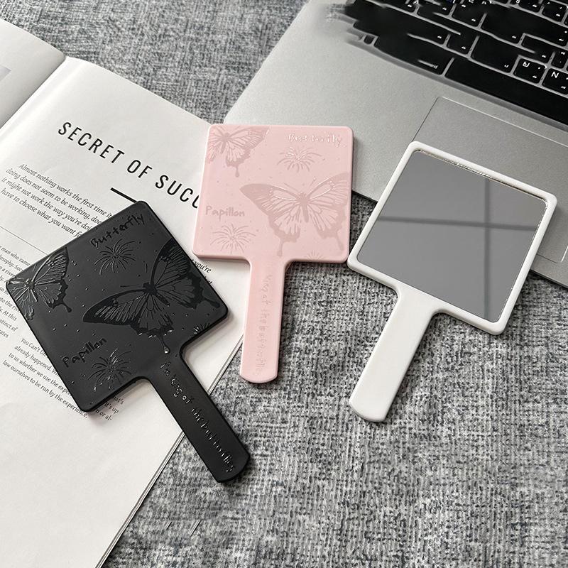 Gương Trang Điểm Cầm Tay Hình Bướm Vuông, Phong Cách Cổ Điển Hình Elip, Được Làm Bằng ABS, Thích Hợp Cho SPA Và Salon, Gương Cầm Tay Trang Điểm, Dụng Cụ Mỹ Phẩm 1