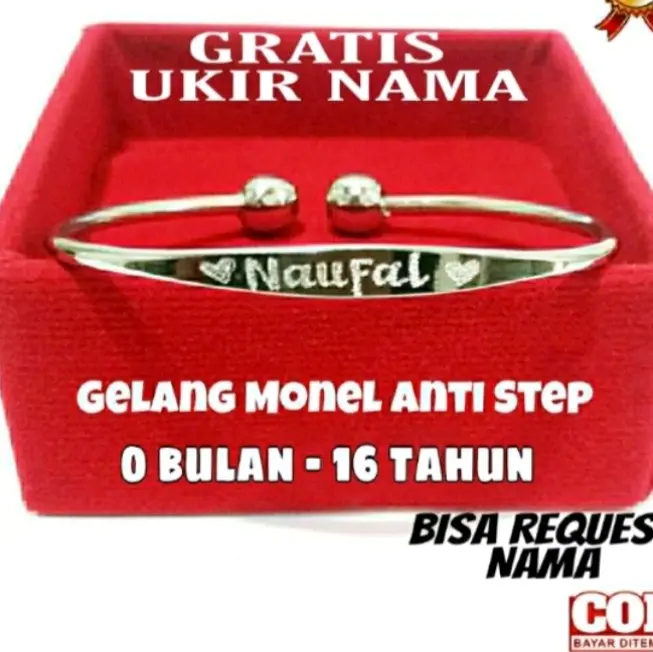 gelang step anak-anak bayi ukir nama bahan monel besi putih Anti karat tahan seumur hidup Logam