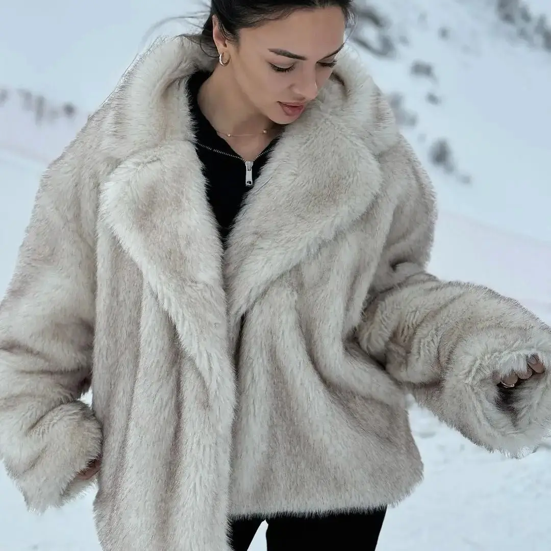 Autumn and Winter New Women's Clothing Idle Style Lapel Thickening Imitation Fur Effect Plush Environmental Protection Fur Overcoat Coat Women