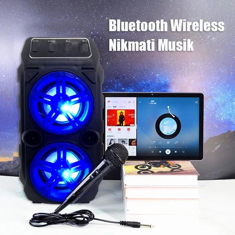 Speaker Bluetooth microphone karaoke Plus Speakers wireless dua Speaker bass Led Led Jam Default