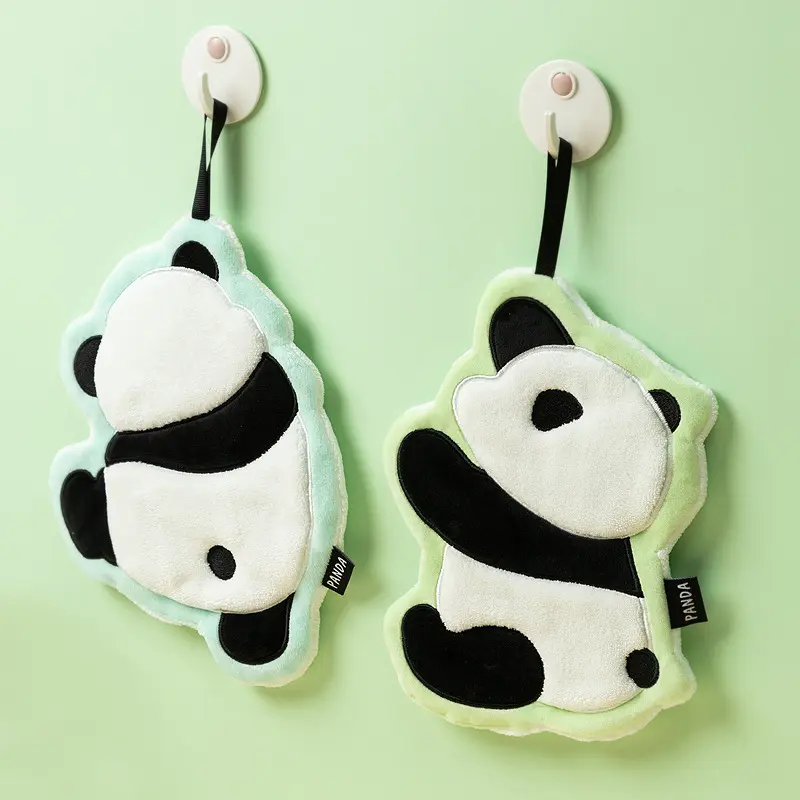 Giant Panda Hand Towel Thickened Absorbent Coral Fleece New Towel Kitchen Cloth Handkerchief Children's Small Towel Embroidered