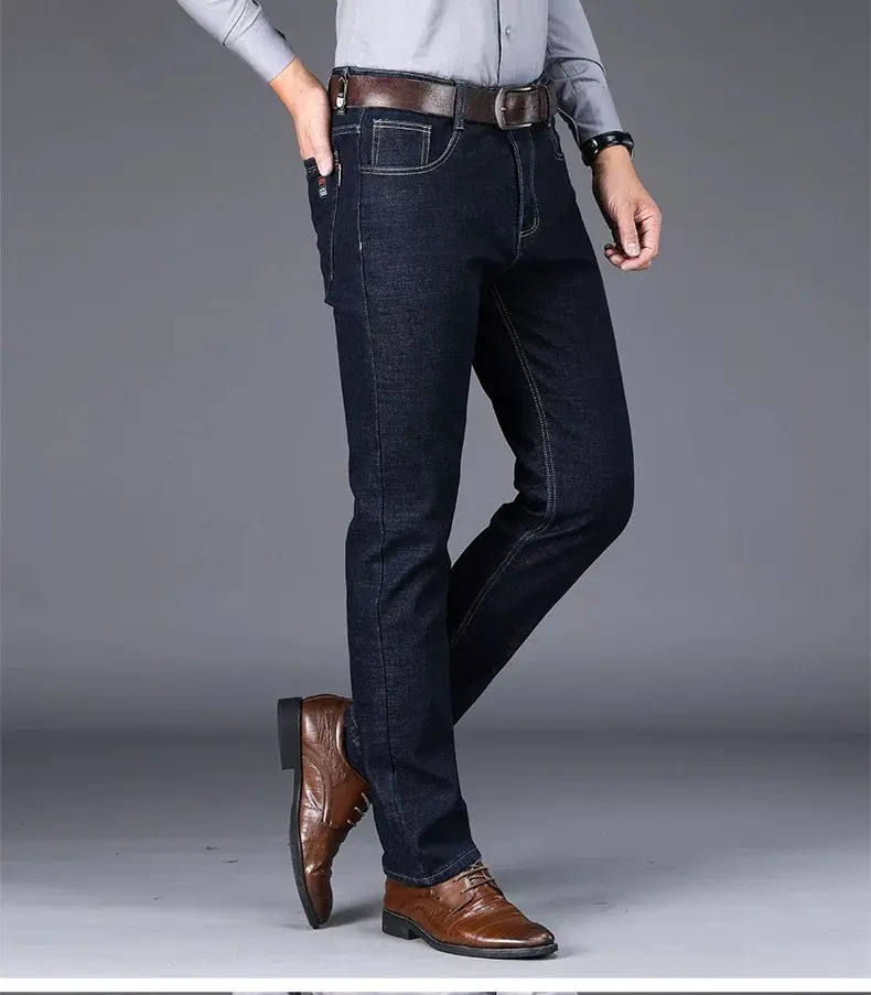 Quần jean dài ống rộng vải cotton không co giản