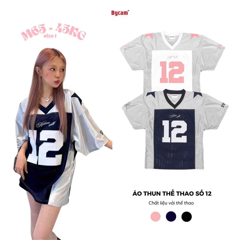 Áo Thun Thể Thao Phối Bóng Rổ Số 12 Oversize Streetwear  BYCAMM Sport Top Tập Thể Dục áo Số 12 Cổ Tròn Tập Aerobic