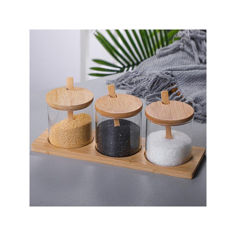 ASHOME TEMPAT BUMBU SET ISI 3 PCS - TEMPAT GULA GARAM MERICA 3 JAR - TOPLES BUMBU MURAH TIGA JAR BAHAN KACA - SEASONING JAR SET - TOPLES BUMBU TAHAN PANAS ELEGANT MEWAH DENGAN KOMBINASI KA 3
