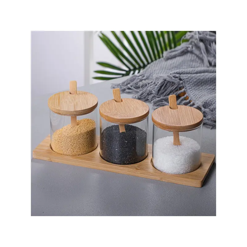 ASHOME TEMPAT BUMBU SET ISI 3 PCS - TEMPAT GULA GARAM MERICA 3 JAR - TOPLES BUMBU MURAH TIGA JAR BAHAN KACA - SEASONING JAR SET - TOPLES BUMBU TAHAN PANAS ELEGANT MEWAH DENGAN KOMBINASI KA 3