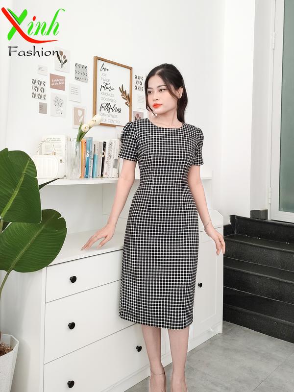 Đầm Suông Caro Trẻ Trung Gọn Dáng DL940 Nữ Women Tre Dress 5