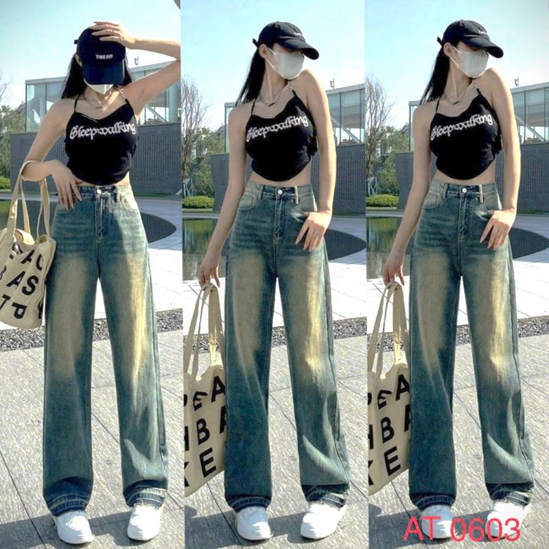 Quần jean Xuông ống rộng 0606 rách nhiều thời trang trẻ phong cách cá tính.chất vải bò dày mềm không co giãn cao cấp Nữ Women Pants Voi