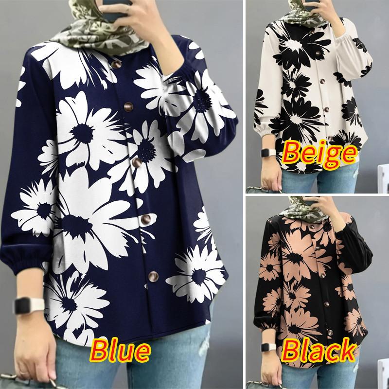 Product Introduction of ZANZEA Women Muslim Fashion Round Neck Printed Long Sleeve Loose Blouses 20