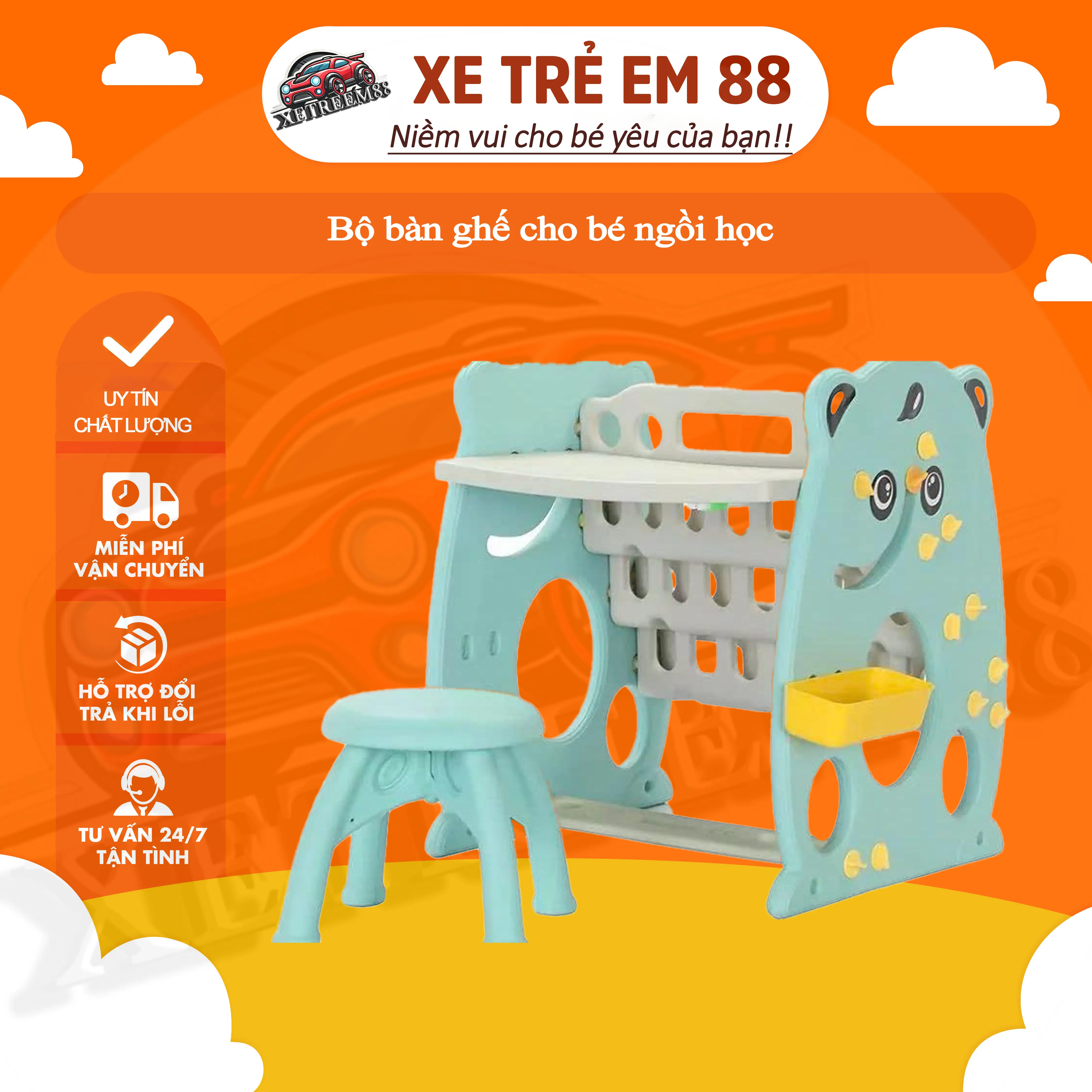 Bộ bàn ghế cho bé ngồi học tặng kèm bút viết g he g he nhựa Chiều cao có thể điều chỉnh banhoc  chobe Metal Bền bb  home